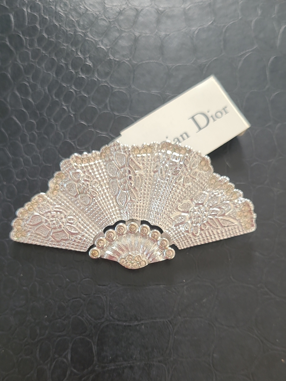 Vintage Dior Fan-Shaped Crystal Brooch in Pale Gold and Clear